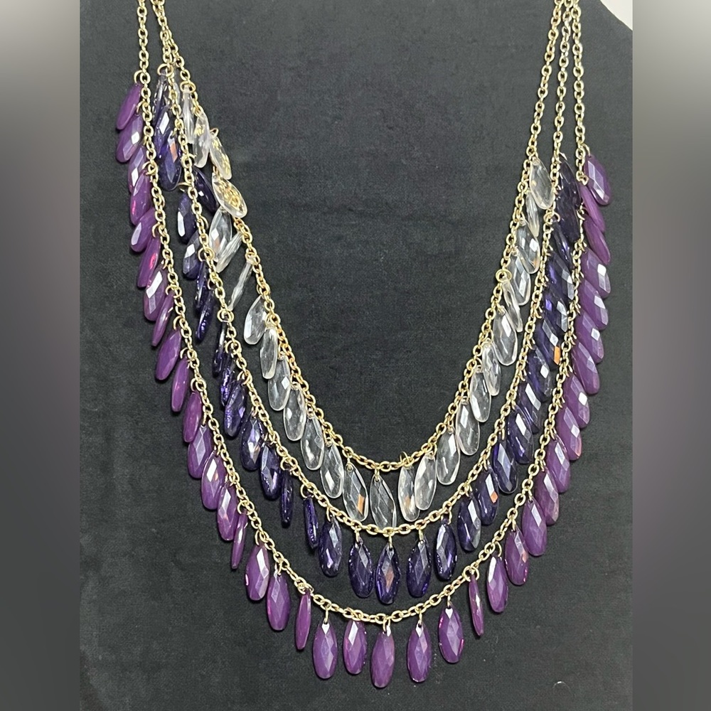 Beautiful 3 Tiered Woman’s Necklace 2 shades of purple Size 20 inches